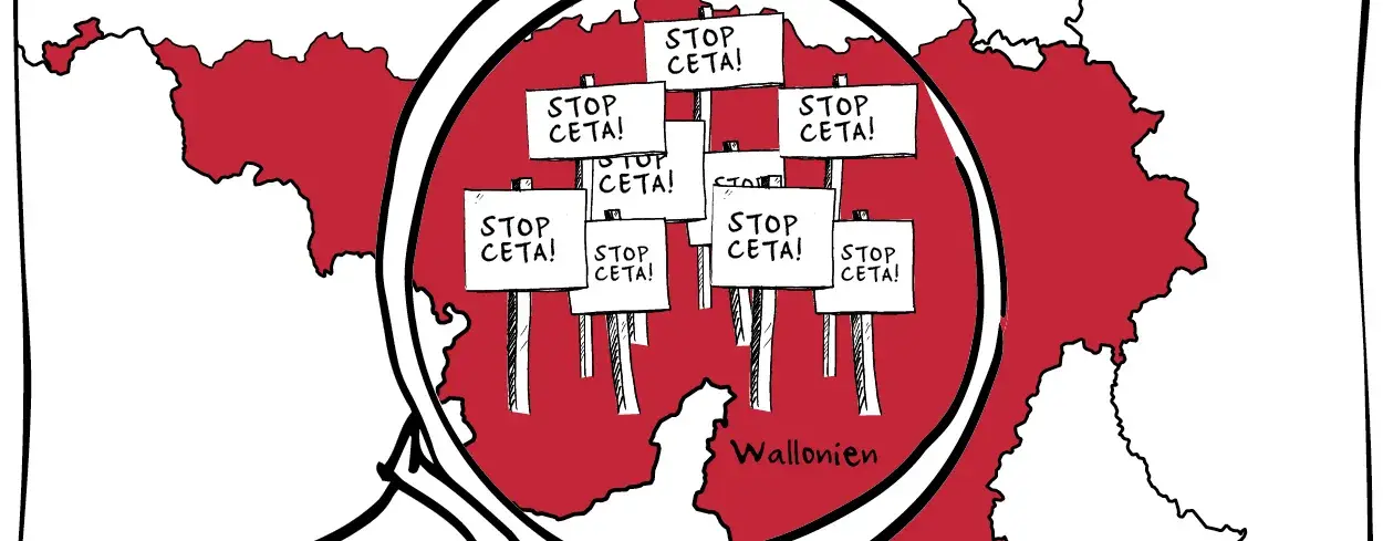 Auf dem Bild steht "Belgien" und "STOP CETA".