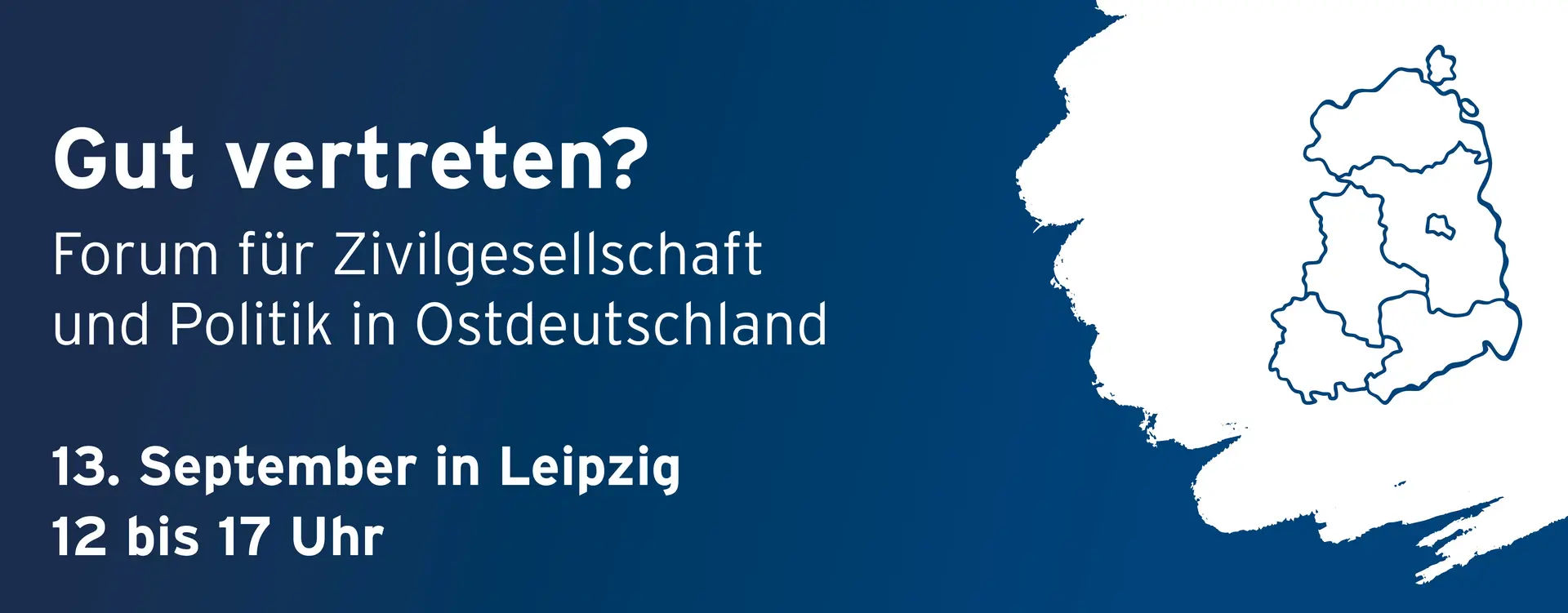 Auf dem Bild steht "Gut vertreten?, Absatz Forum für Zivilgesellschaft und Politik in Ostdeutschland".