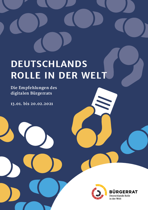 Das Deckblatt vom Bürgergutachten des Bürgerrates "Deutschlands Rolle in der Welt", ist zu sehen.