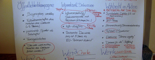 Auf dem Bild ist ein DIN A2 Plakat, mit der Überschrift Aktionsplanung und einzelnen Unterkategorien.