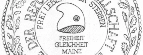 Auf dem Bild sieht man eine Zeichnung von Valy Schmidt-Heinicke, welches das Siegel des Mainzer Jakobinerklubs 1793 abbilden soll.