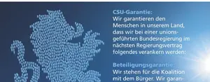 Zu sehen ist ein Deckblatt der CSU, wo steht "Volksentscheide kommen in den Koalitionsvertrag!".