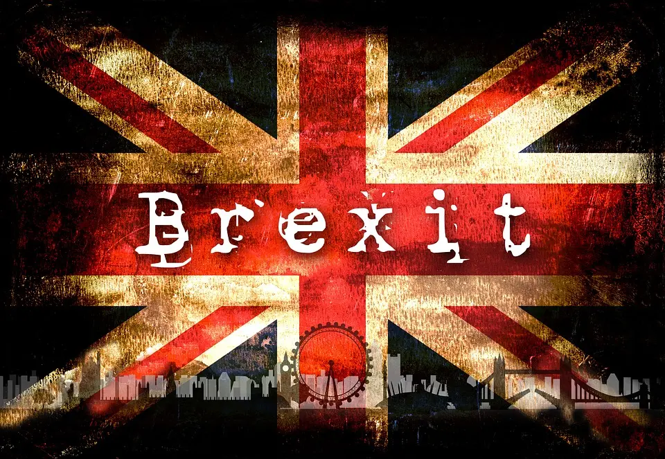 Die Flagge von Großbritannien ist auf dem Bild und in der Mitte steht "Brexit".