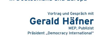 2013-08-15 Vortrag Haefner01 Auf dem Bild ist ein Informationspapier von Mehr Demokratie, auf welchem "Politik von unten statt Technokratie - Ideen zu mehr Demokratie in Deutschland und Europa" drauf steht. Dieses lädt zu einem Vortrag von Gerald Häfner am 13.09 um 20 Uhr ein.