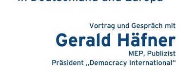 2013-08-15 Vortrag Haefner01 Auf dem Bild ist ein Informationspapier von Mehr Demokratie, auf welchem "Politik von unten statt Technokratie - Ideen zu mehr Demokratie in Deutschland und Europa" drauf steht. Dieses lädt zu einem Vortrag von Gerald Häfner am 13.09 um 20 Uhr ein.