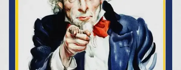 "Onkel Sam" mit der Aufschrift "I WANT YOU FOR E.U. DEMOCRACY" ist zu sehen.