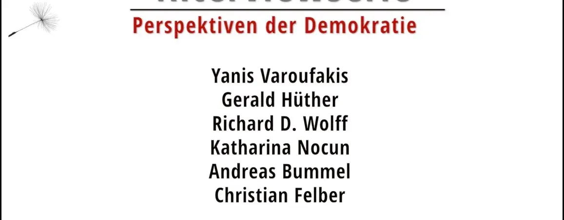 Die Überschrift im Bild lautet "Interviewserie, Absatz Perspektiven der Demokratie". In der Mitte darunter stehen sechs Namen.