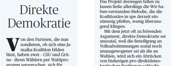 Ein Ausschnitt aus dem Handelsblatt über Direkte Demokratie.