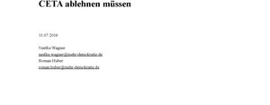 Das Deckblatt von der Publikation "Warum ist CETA ein Demokratieproblem? Sieben Gründe, warum die Parlamente CETA ablehnen müssen".