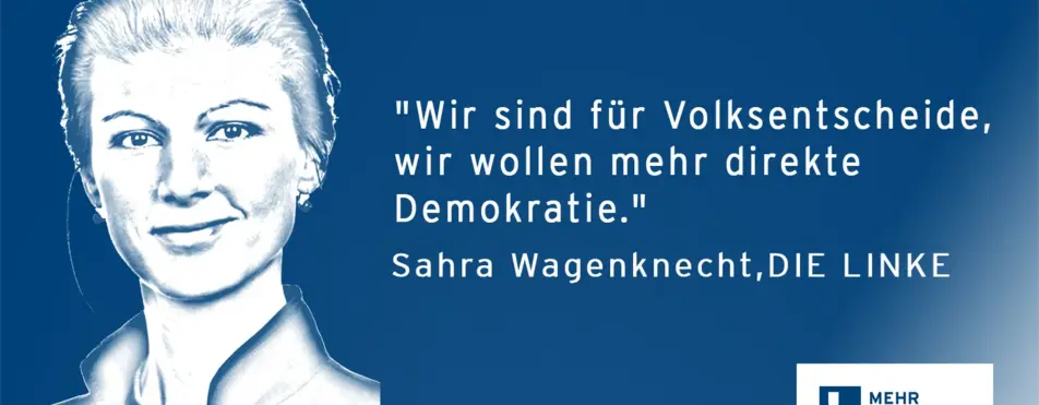 Ein Zitat von Sarah Wagenknecht: "Wir sind für Volksentscheide, wir wollen mehr direkte Demokratie.".