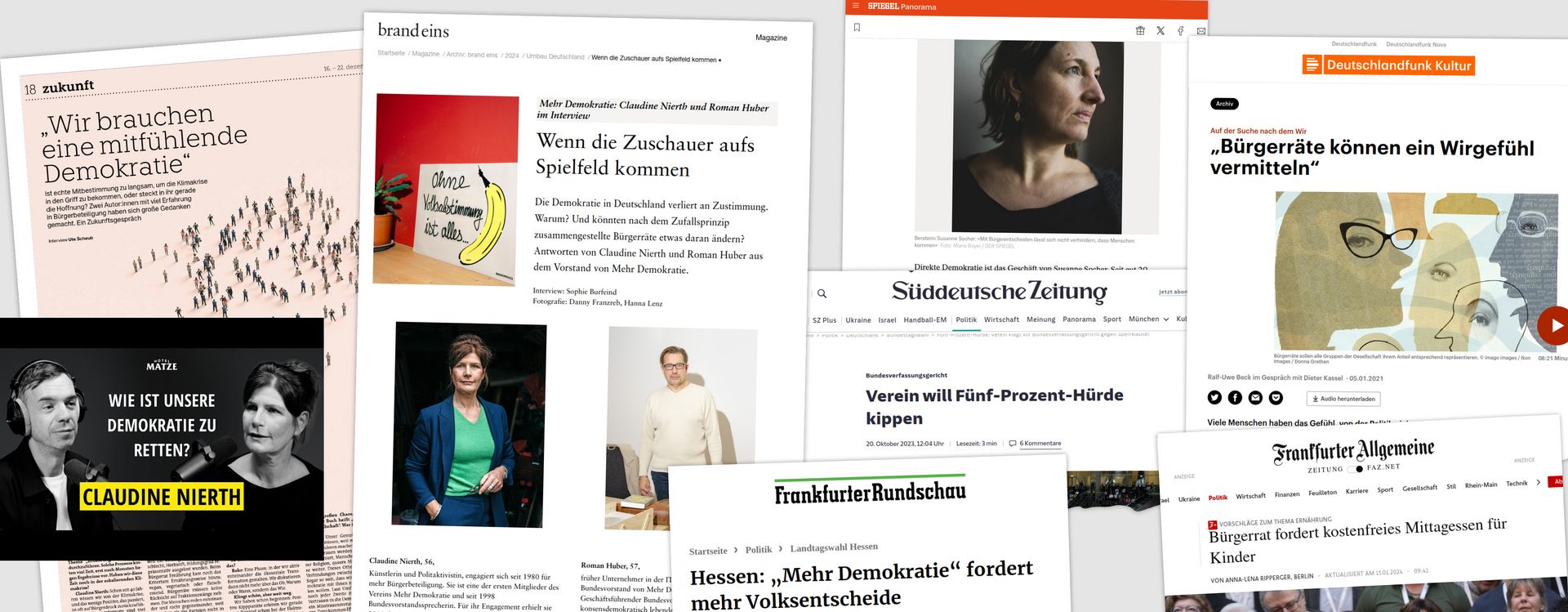Auf dem Bild sind mehrere Zeitungsartikel aus verschiedenen Zeitungen zu sehen.