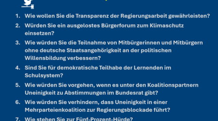 Prüffragen an Parteien zur Wahl der Bürgerschaft
