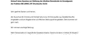 Zu sehen ist die Stellungnahme des Bundesweiten Volksentscheids.