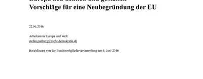Es ist das Deckblatt vom Positionspapier "Europa neu denken und gestalten" zu sehen.