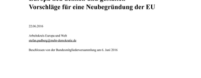 Es ist das Deckblatt vom Positionspapier "Europa neu denken und gestalten" zu sehen.
