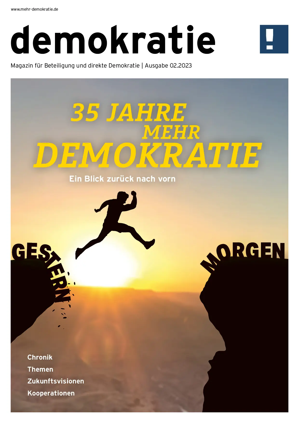 Das Deckblatt vor der Geburtstags-Ausgabe 02/2023 ist zu sehen.
