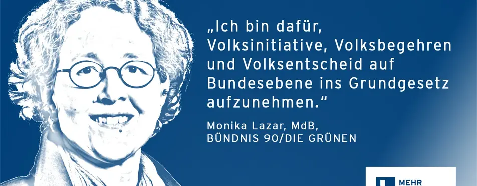 Ein Zitat von Monika Lazar: "Ich bin dafür, Volksinitiativen, Volksbegehren und Volksentscheide auf Bundesebene ins Grundgesetz aufzunehmen.".